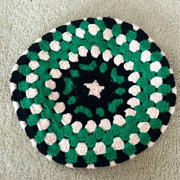 NWOT Free People Lolita Crochet Knit Beret Slouchy Boho Green Black Off-White - Picture 13 of 14